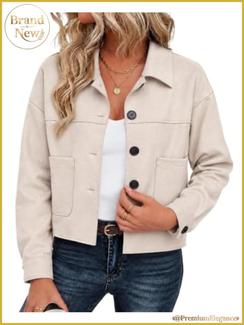 Faux Suede Cropped Jacket Button Down Collared Casual Fall Shacket